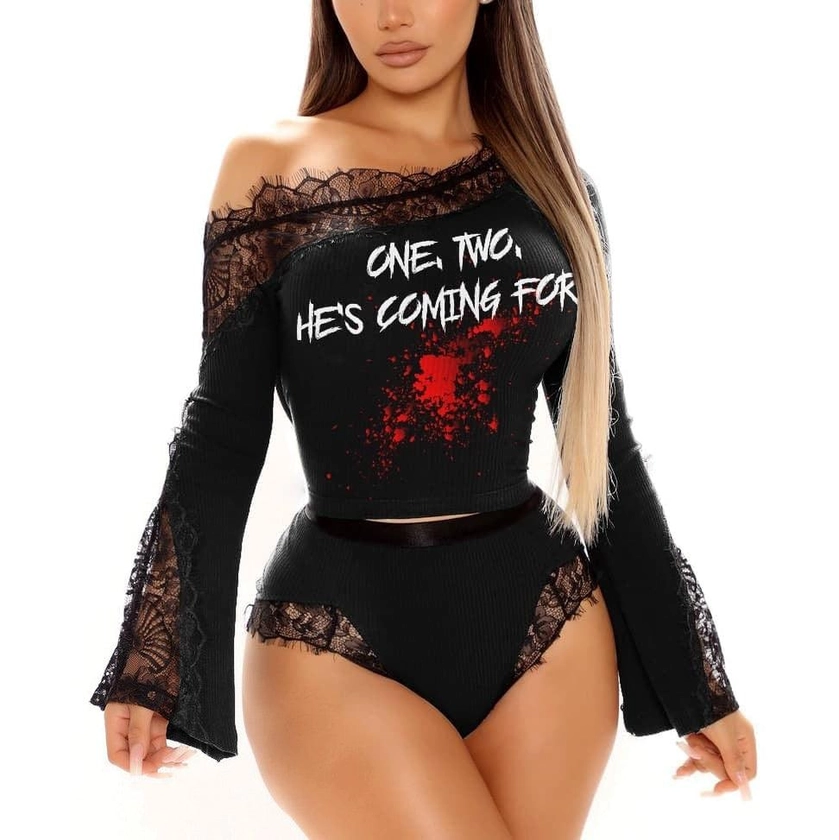 Funny Halloween Lingerie Short Set, Sexy 2 Piece Scary Costume For Women
