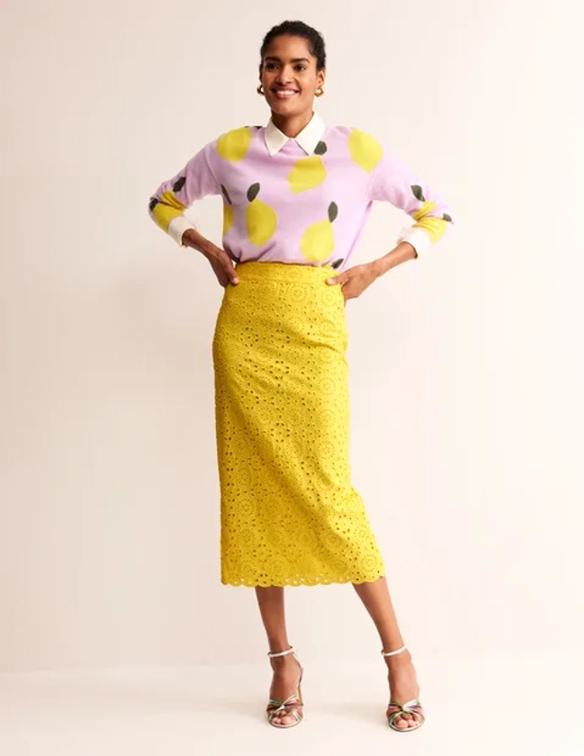 Broderie Column Skirt - Vibrant Yellow | Boden US