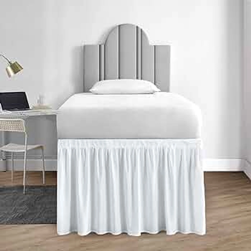 Dorm Room Bed Skirt - College Dorm Bed Skirt - Long Bed Skirt Dorm - Extra Long Dorm Room Bed Skirt - Elegant Design Brushed Microfiber - 1000 Series Bedskirts - Twin-XL - 40" Drop, White