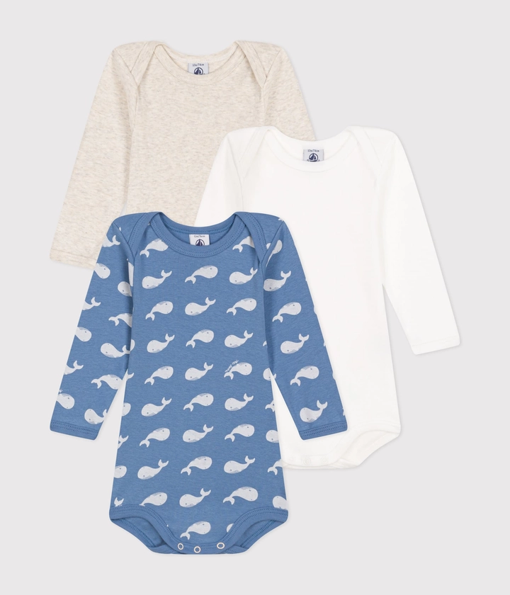 Lot de 3 bodies manches longues baleine en coton bébé