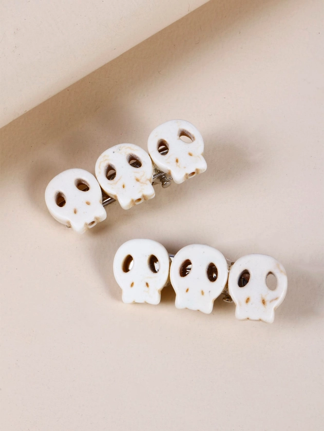 2pcs Skull Decor Hair Clip Street Halloween Skeleton