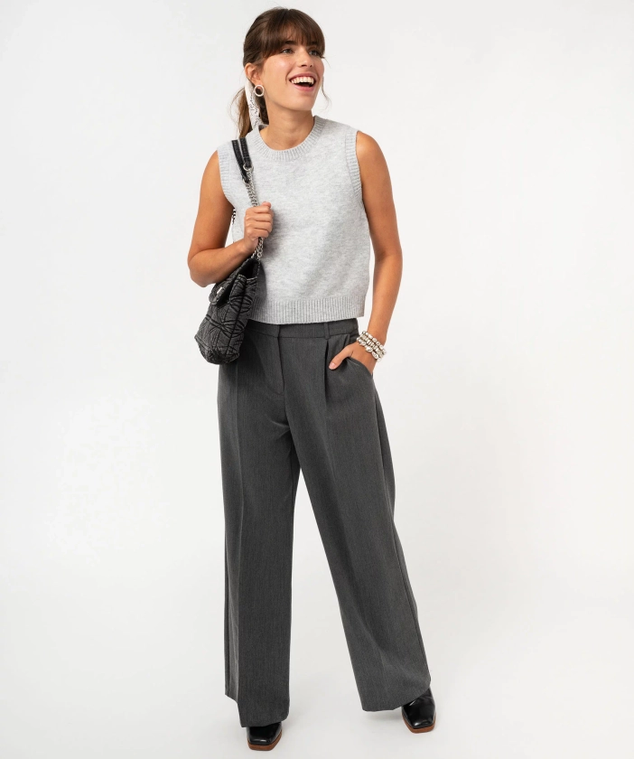 Pantalon large à pinces femme gris | GEMO