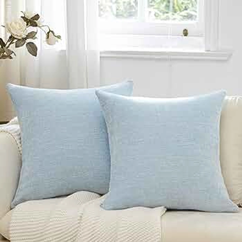 Anickal Pillow Covers 20x20 Inch Set of 2 Pale Blue Decorative Throw Pillow Covers Square Accent Cushion Case for Couch Sofa Living Room Farmhouse Home Decoration