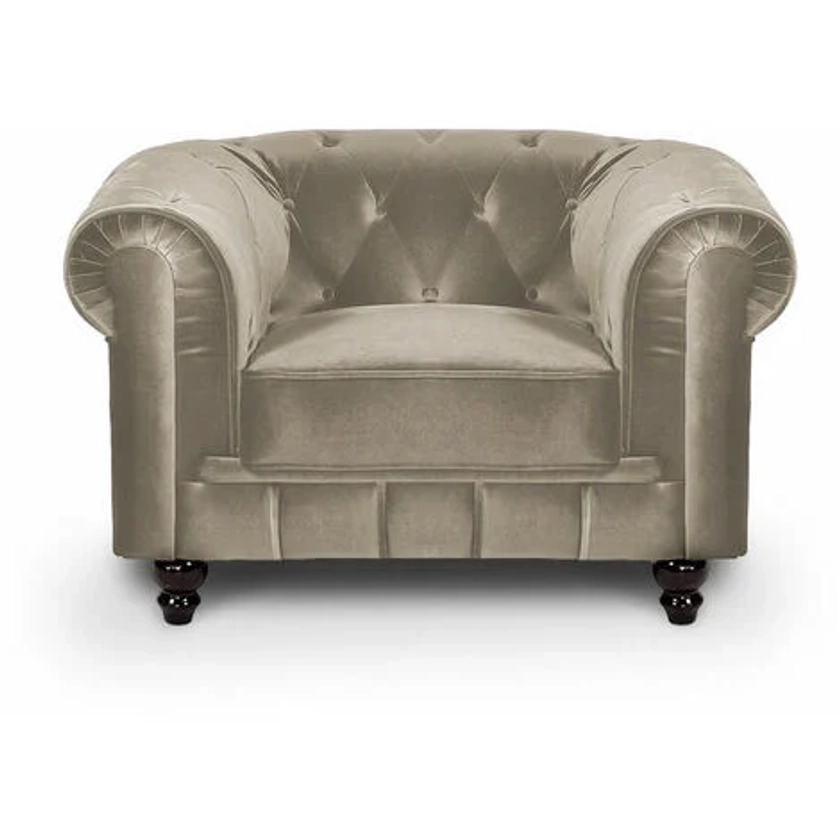 Fauteuil en velours beige CHESTERFIELD