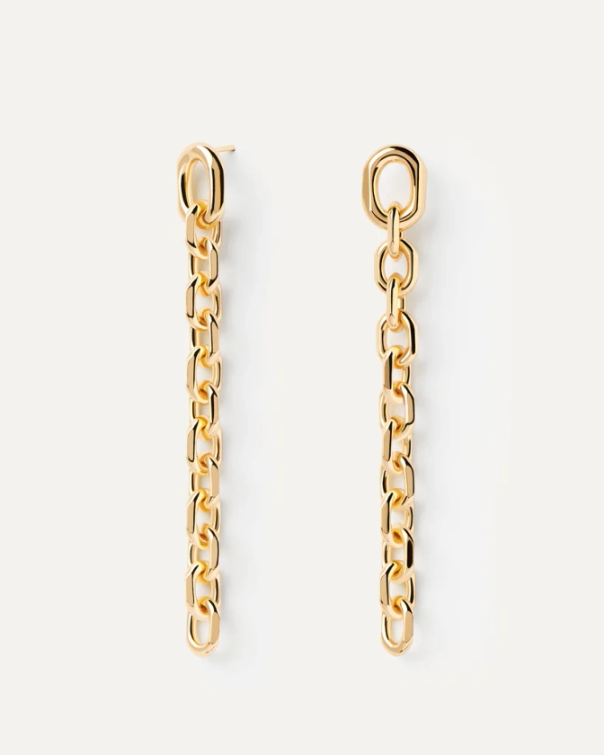 Boucles d'oreilles pendantes en chaîne câblée plaquée or avec maill... | Boucles D'Oreilles Vesta | PDPAOLA