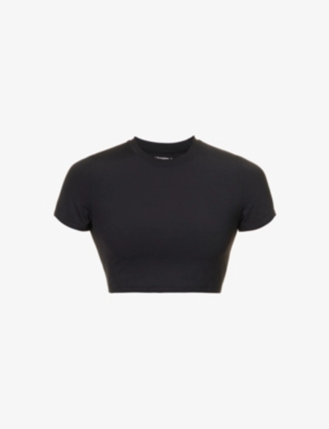 Fitted cropped stretch-woven T-shirt