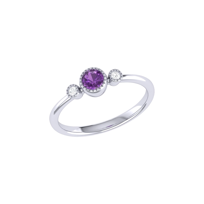 Round Cut Amethyst & Diamond Birthstone Ring In 14K White Gold by LMJ