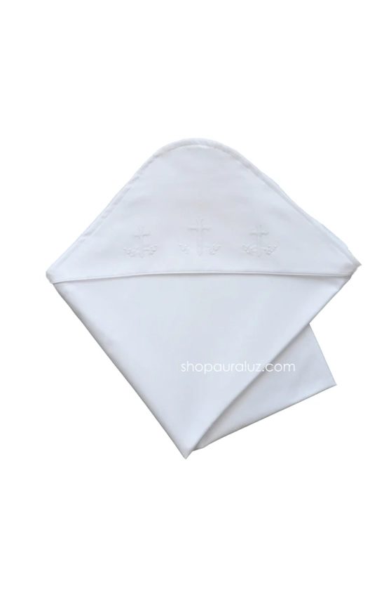 Auraluz Blanket...White with white binding trim and embroidered crosse