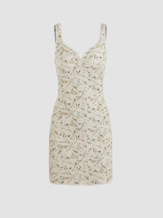 Floral Lace Sweetheart Mini Dress - Cider