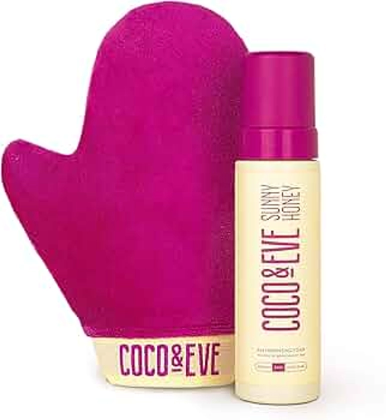 Coco & Eve Self Tanner Mousse Kit - (Medium) All Natural Sunless Instant Self Tanning Lotion with Bronzer & Mitt Applicator | Sunny Honey Bali Bronzing Kit