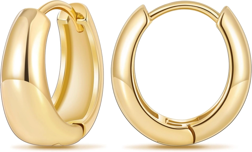 micuco Gold Hoop Earrings for Women, 18K Real Gold Plated Lightweight Chunky Gold Hoops, Hollow Thick Gold Hoop Earrings