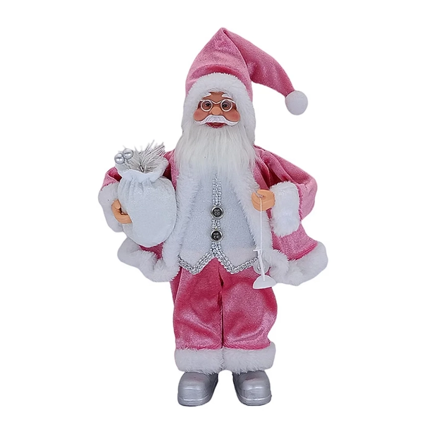 Doll Merry Christmas Santa Claus Standing Ornament New Year Party DIY Craft Scene Decoration, Pink