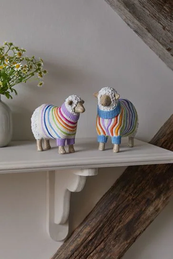 Set of 2 Multi Sandra and Steve Sheep Ornaments