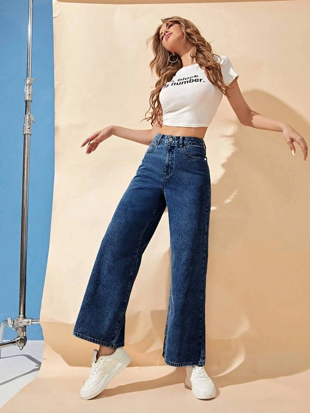 SHEIN EZwear High Waist Wide Leg Jeans | SHEIN USA