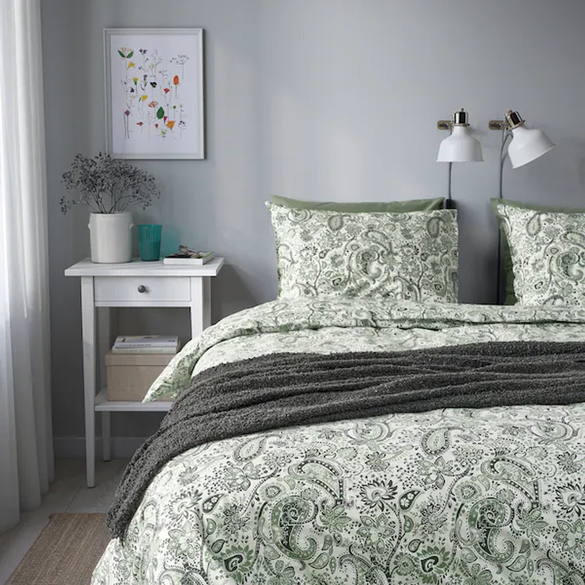 RODGERSIA housse de couette et 1 taie, vert/blanc, 150x200/65x65 cm - IKEA