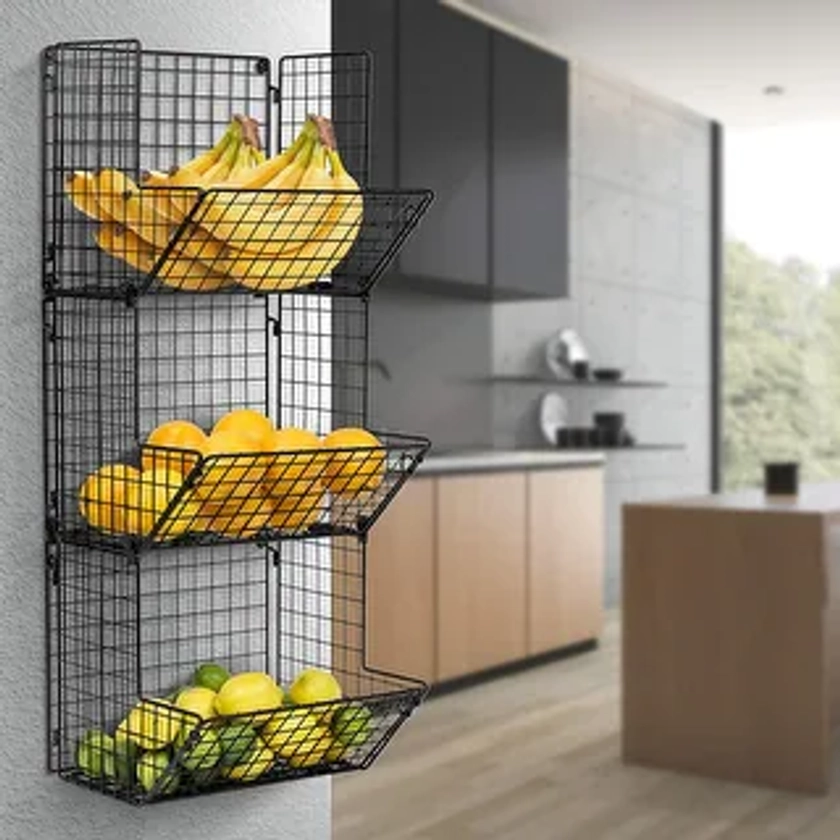 3 Tier Wall Mounted Storage Rack - Black | Overstock.com Shopping - The Best Deals on Kitchen & Pantry Storage | 32706693