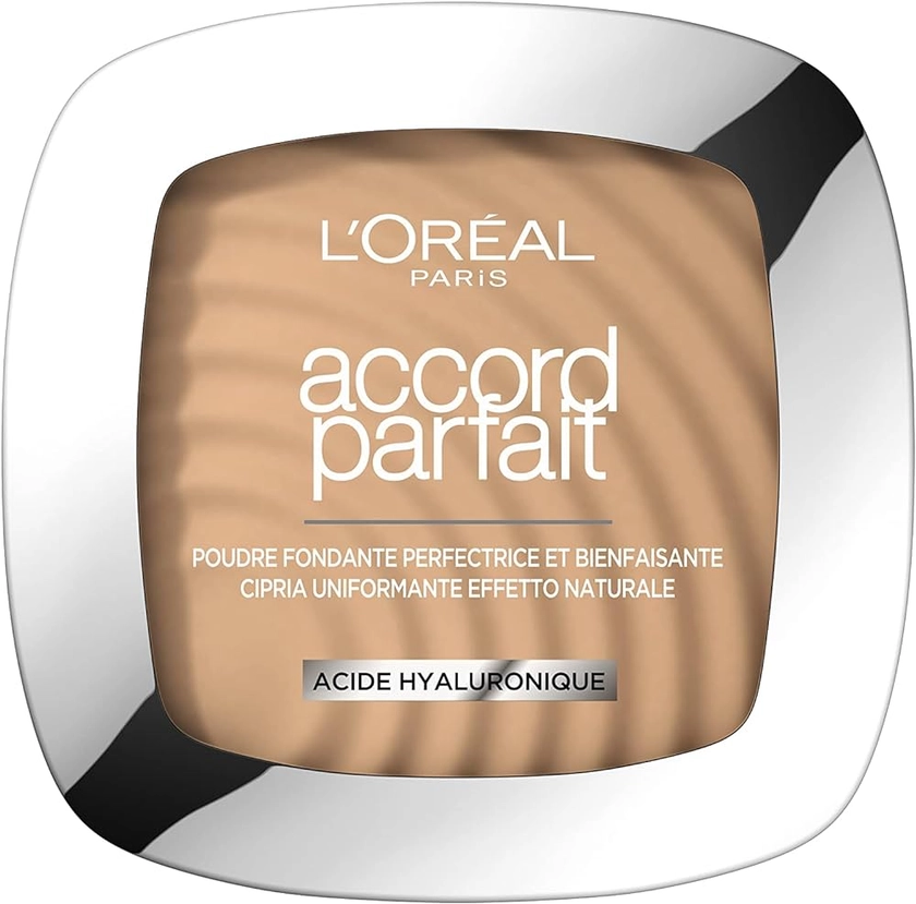 L'Oréal Paris - Poudre Fondante Perfectrice - Enrichie en Pigments Minéraux & Acide Hyaluronique - Tous les Types de Peaux - Accord Parfait - Teinte : Beige Doré (3.D) - 9 g