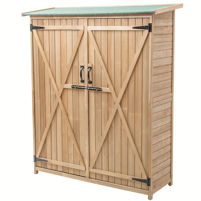 1pc 64" Wooden Storage Shed, Garden Outdoor Fir Wood Lockers, Double Doors Storage Shed For Tools, Garage Tools Storage Shed