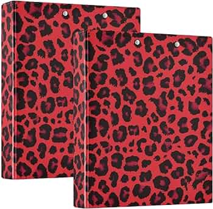 ALAZA Red Cheetah Leopard Print 3 Ring Binder 1.5 Inch Three Ring Office Binders w/clipboard & 3 pockets, Hold 200 Sheets, 1pc