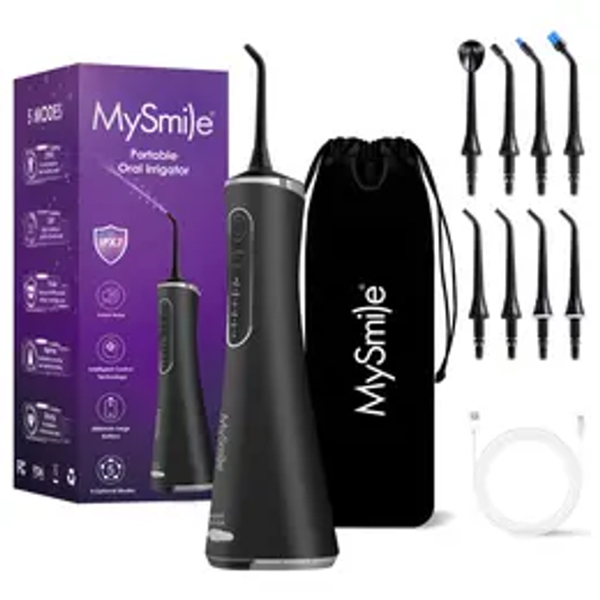 MySmile Cordless Select (LP211) Oral Irrigator Water Flosser w/ 260ML Water Tank 5 Cleaning Modes 8 Replaceable Jet Tips and Storage Bag Mothers Day Gifts Daily Nozzle Cleansing pulling oil