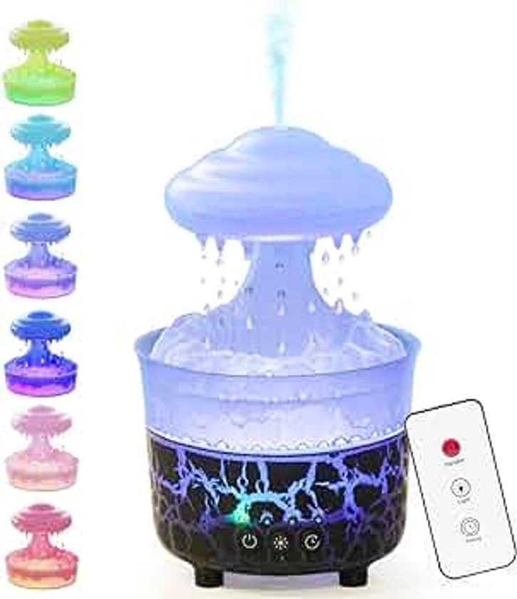 Aroma Diffusers for Home, Rain Cloud Humidifier Water Drip,Mushroom Essential Oil Diffuser, Spray Mist and Rain Drop at The Same Time,for Largeroom,Bedroom,Colorful Light,Gifts(Black Cracks