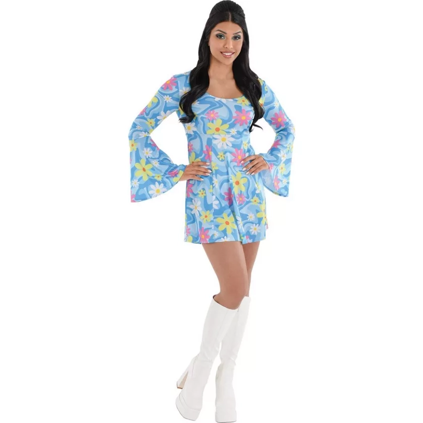 Adult 60s Flower Print Mini Dress