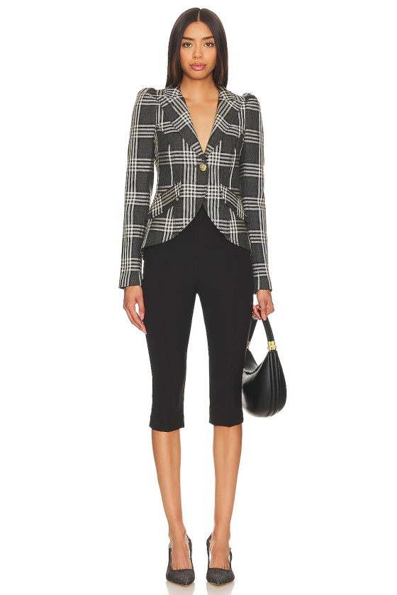 Smythe Pouf Sleeve Blazer in Charcoal Plaid | REVOLVE