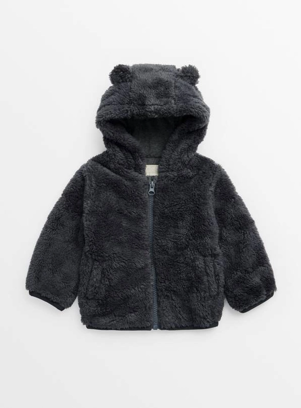 Charcoal Fluffy Bear Ear Hooded Jacket 12-18 months