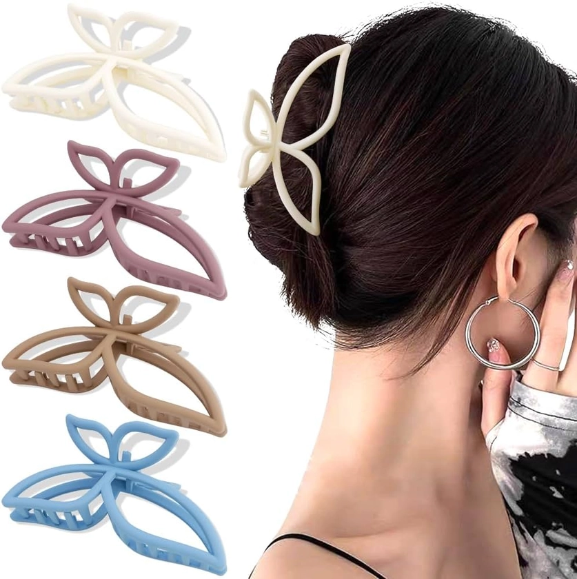 Ahoney 4Pcs Butterfly Claw Clips Butterfly Hair Clips 4.3" Hair Clips for Women Girls Non Slip Cute Hair Claw Clips Matte Matte Hair Claws Hair Accessories (Warm)