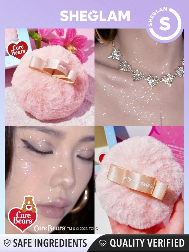 SHEGLAM X Care Bears Catch Some Fun Highlighting Puff-Sparkle 4Ever Body Glitter  Powder Puff High-Shine Finish Multi-Use Glow Highlighter Face Makeup Black Friday Winter Pink Gifts Highlighter