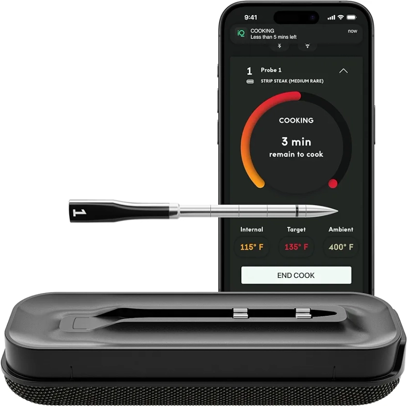 CHEF iQ Sense Smart Wireless Meat Thermometer with Ultra-Thin Probe, Unlimited Range Bluetooth Meat Thermometer, Digital Food Thermometer for Remote Monitoring of BBQ Grill, Oven, Smoker, Air Fryer