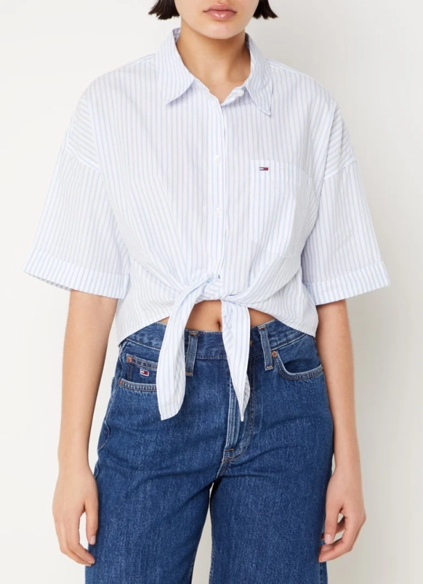 Tommy Hilfiger Cropped blouse met streepprint en strikdetail • Blauw • de Bijenkorf