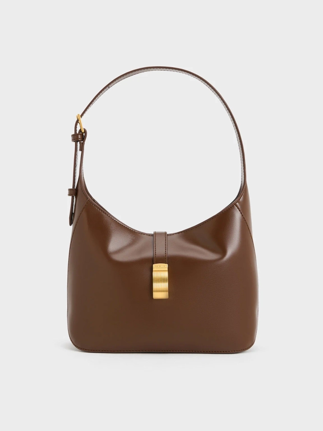 Dark Brown Wisteria Belted Shoulder Bag | CHARLES & KEITH UK