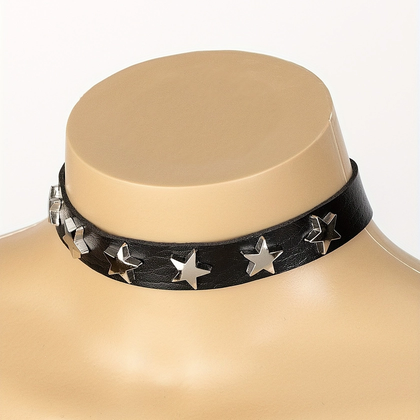 Hip Hop PU Leather Punk Star Pattern Choker Holiday Party Halloween Neck Decoration For Women Girls