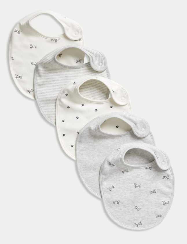 5pk Pure Cotton Dog Print Bibs | M&S Collection | M&S