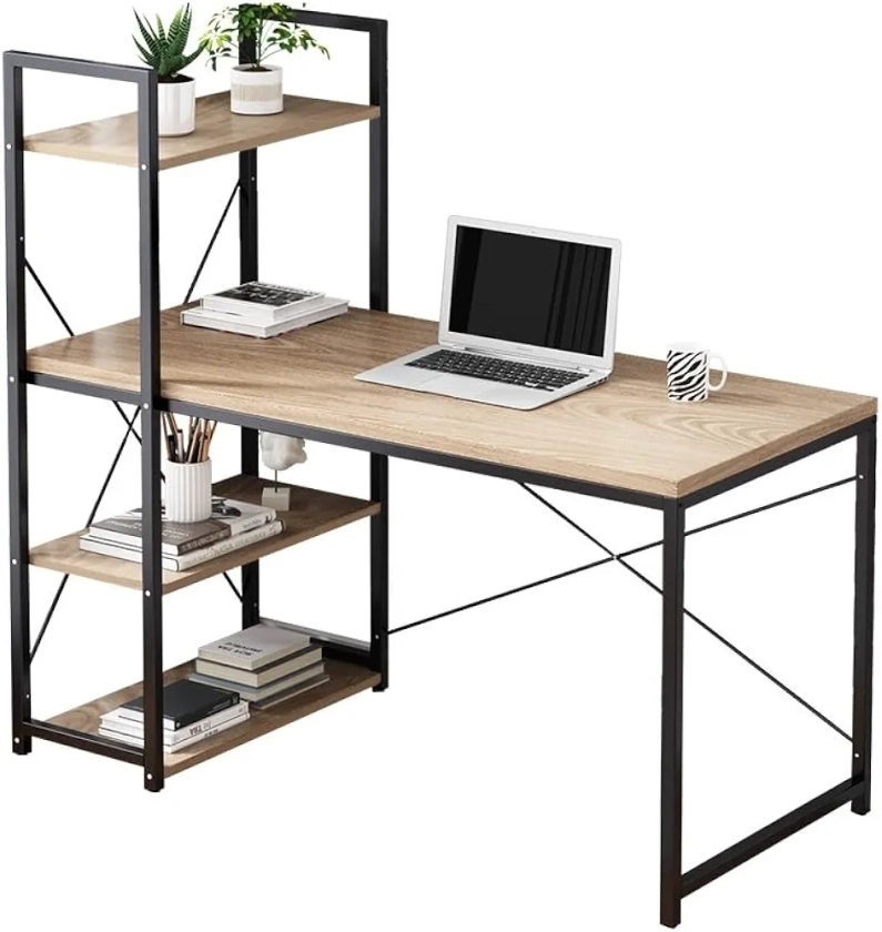 Computer Desk with Storage Shelves Corner Desk Writing Table Workstation Home Office Desk with 4-Tier Reversible Bookshelf Metal Frame 1.2m : Amazon.com.au: Home