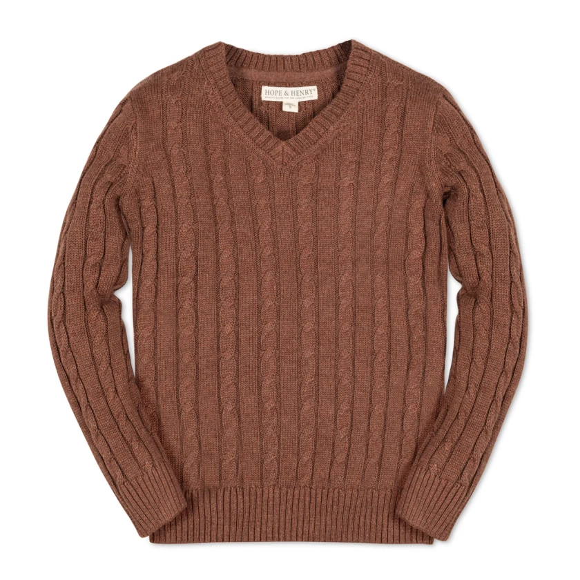 Organic Fine Gauge Cable V-Neck Sweater