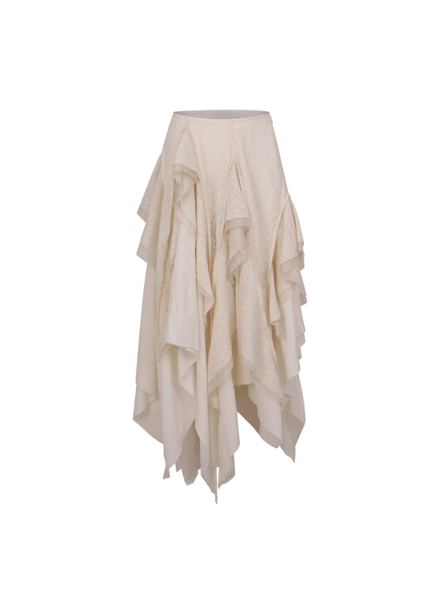 White Woolen Mid-Length Skirt