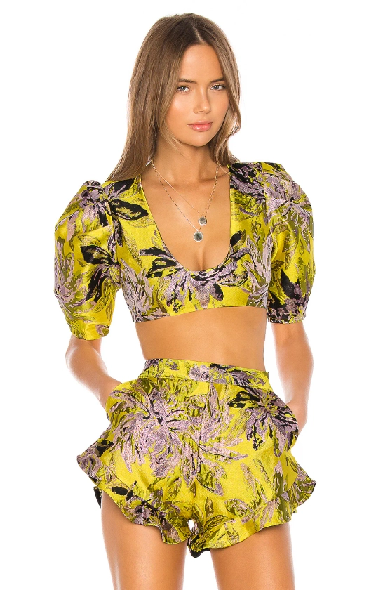 Camila Coelho Kahlo Crop Top in Yellow Floral | REVOLVE