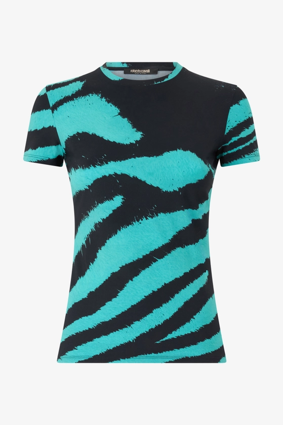 T-shirt à imprimé Zebra Tribute | Bleu | Femme | Roberto Cavalli FR