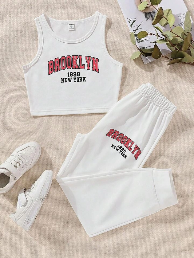 SHEIN Girls Letter Graphic Tank Top & Joggers