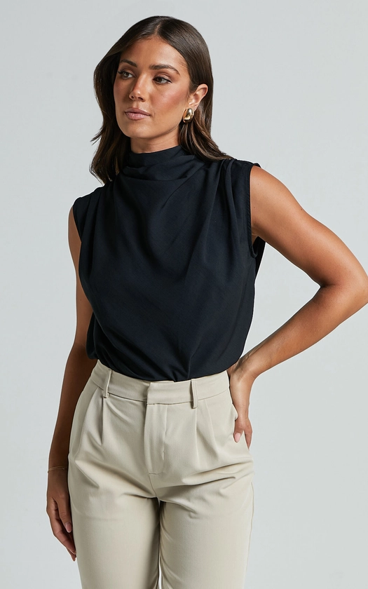 Arianae Top - High Neck Top in Black