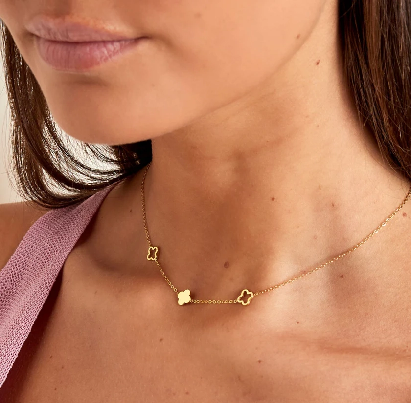 Trio Clover Necklace | Waterproof sweatproof non tarnish gold necklace