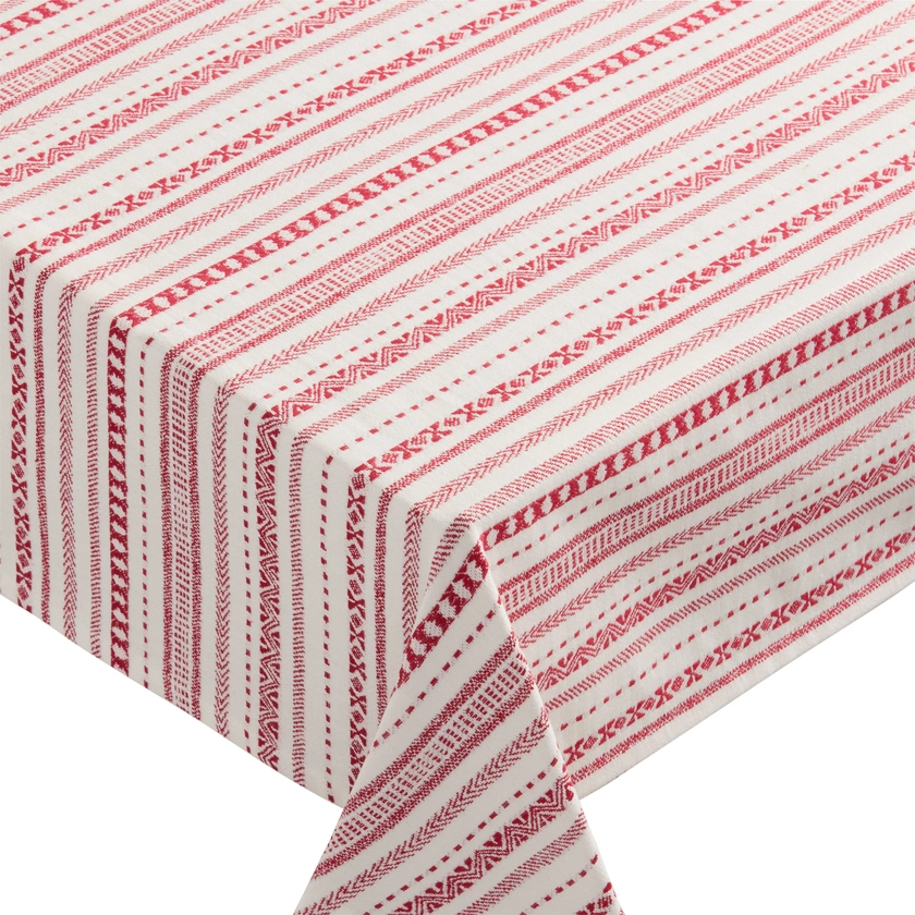 White and Red Fair Isle Jacquard Tablecloth - World Market