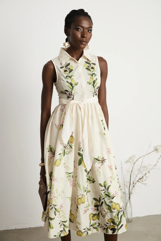Jean floral-print midi dress