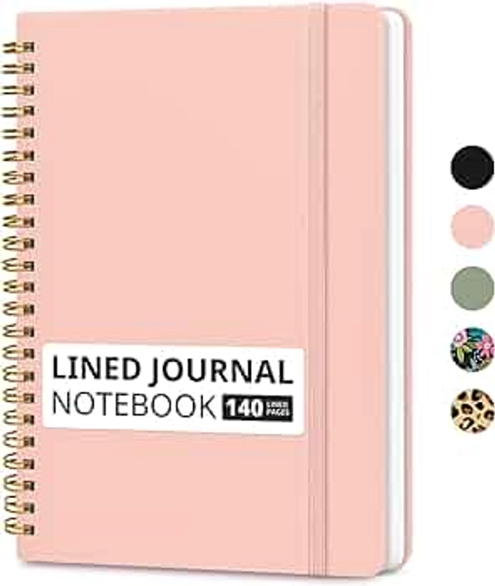 Lined Spiral Journal Notebook for Women & Men, 140 Pages, College Ruled Hardcover Notebook for Work & Note Taking, Journals for Writing, A5 - Pink