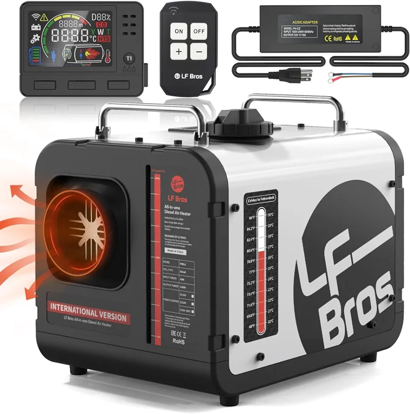 LF Bros 220V/12/24V 5KW Diesel Heater, All-in-One 5L Air Diesel Parking Space Heater with Stylish Design, Come with Remote Control and LCD Screen, Suitable for Home Shop Garage Camper…