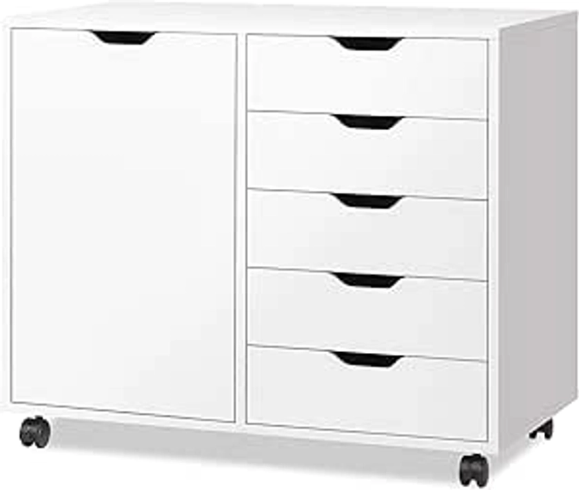 Amazon.com: DEVAISE 5-Drawer Wood Dresser Chest with Door, Mobile Storage Cabinet, Printer Stand for Home Office : Home & Kitchen