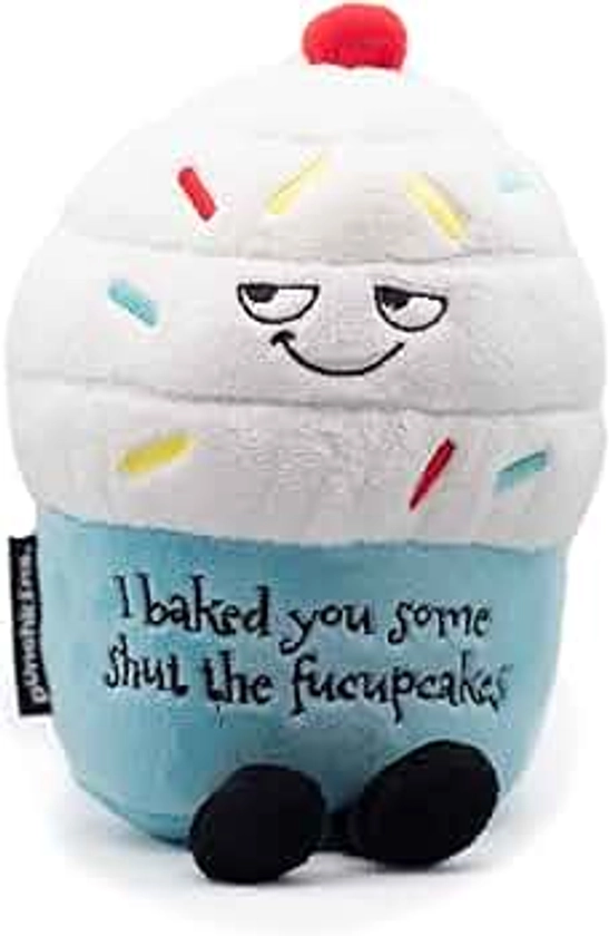 Cupcake Plushie, Funny Meme Gag Gift, Comical Plush Collectible, White Elephant, Stocking Stuffer Present, Great for Emotional Support, Fun Desk Accessory, Weighted Base for Display