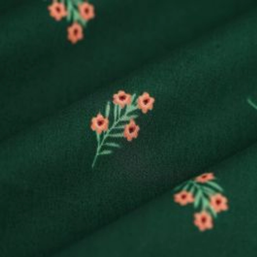 Tissu popeline coton bouquet feuille vert